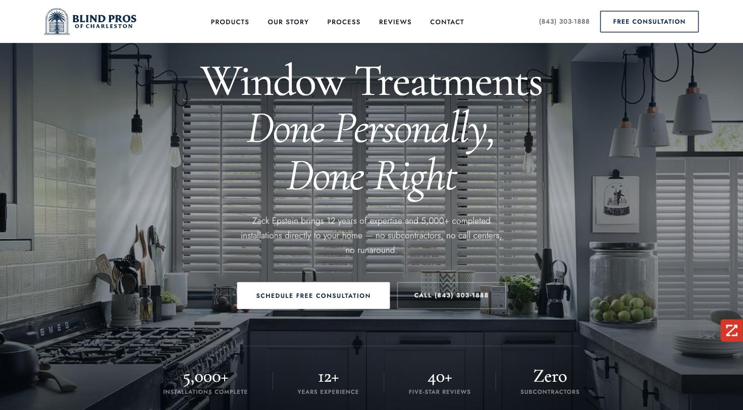 Blind Pros of Charleston website built by Salty Dog Solutions