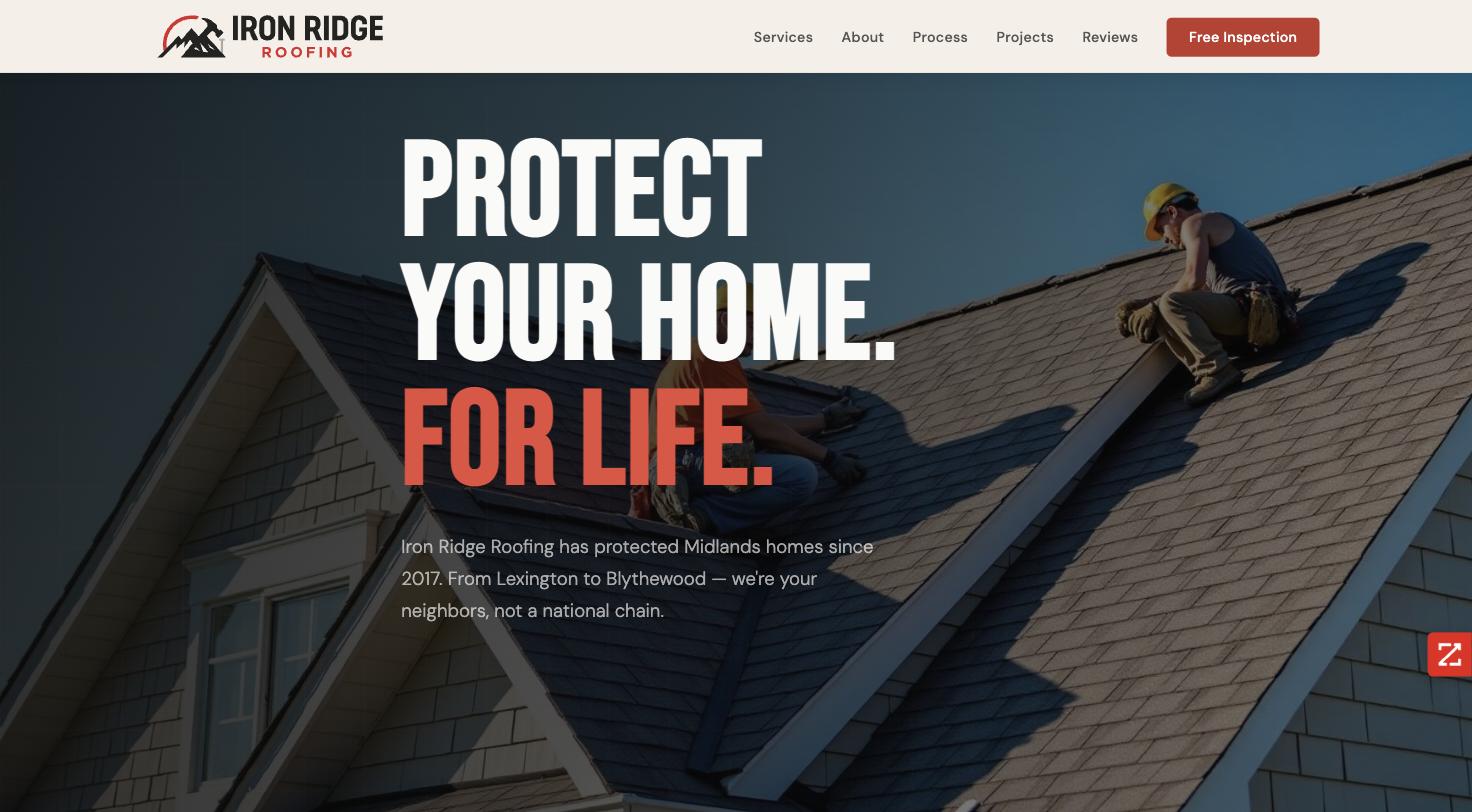 Iron Ridge Roofing website built by Salty Dog Solutions