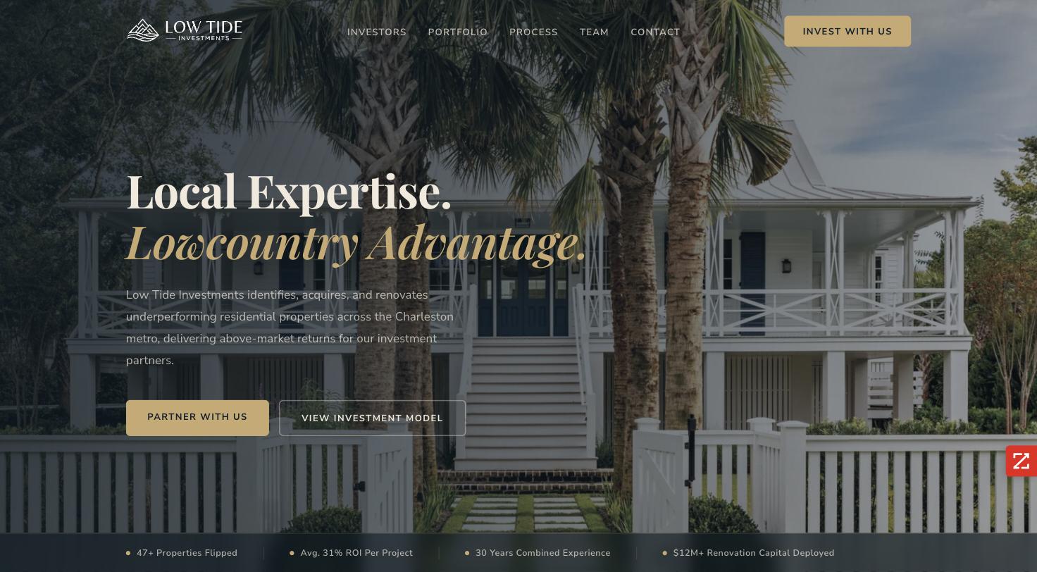 Low Tide Investments website built by Salty Dog Solutions